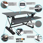 Victor High Rise Height Adjustable Standing Desk with Keyboard Tray (DCX760)-Desk height (work surface) raises up to 21”; Keyboard tray raises up to 16.5”