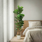 HOMCOM 5' Faux Fiddle Leaf Fig Tree - Green-Material: PEVA, Wood, Cement, PP 