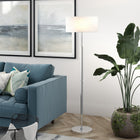 Hudson&Canal Simone 2-Light Floor Lamp with Fabric Shade - Cool Grey/Polished Nickel/White-Rated for two 100W incandescent bulbs - 9W LED bulbs, 23W fluorescent (CFL) bulbs, or 9W self-ballasted LED bulbs, E26-base bulbs, Bulbs not included