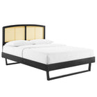 Modway Sierra Cane and Wood Full Platform Bed with Angular Legs - Black-Wood, MDF, and Veneer Construction