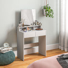 HOMCOM Makeup Vanity Desk with Mirror - 29.5" L x 15" W x 53.1" H - White-Melamine-coated particleboard construction with anti-tip design for durability 