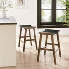 Modway Saoirse Faux Leather Wood Counter Stool - Walnut Black - Set of 2-Footrest and Side Supports