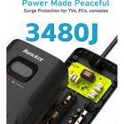 Huntkey 6' Flat Plug Surge Protector Power Strip with 12 Outlets and 3 USB Ports - Black - 2 Pack-7