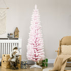 HOMCOM 6' Pencil Artificial Christmas Tree with Snow-Flocked Branches - Pink-Sprayed with artificial snow to add a wintry appearance 