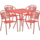 28'' Square Coral Indoor-Outdoor Steel Patio Table Set with 4 Round Back Chairs [CO-28SQ-03CHR4-RED-GG]-Set Includes Table and 4 Chairs
