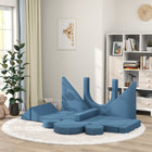 Qaba Modular Kids Play Couch Building Fort 12-Piece Set - Blue-Six different shapes foster varied and creative construction 