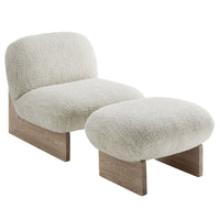 Modway Loyal Boucle Fabric Accent Chair and Ottoman Set - Pearl Oak-Chair and Ottoman 2 Piece Set