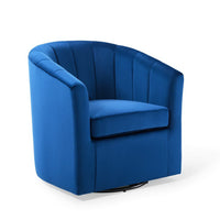 Modway Prospect Performance Velvet Swivel Armchair - Navy-Modern Barrel Back Armchair
