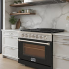 Kucht 36" KFX-X Series Pro Style Propane Gas Range - Stainless Steel/Black-Product dimensions 27.75" L x 36" W x 36" H