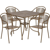 35.5'' Square Gold Indoor-Outdoor Steel Patio Table Set with 4 Round Back Chairs [CO-35SQ-03CHR4-GD-GG]-Set Includes Table and 4 Chairs