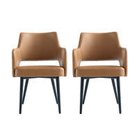 Manhattan Comfort Tremont 22.8" Modern Leatherette Upholstered Dining Arm Chair - Saddle - Set of 2-Modern Dining Arm Chair for Dining Room and Task Use. Set of 2