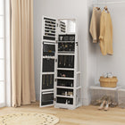 HOMCOM Mirror Jewelry Cabinet - 15" L x 15" W x 63" H - White-Comes with earring slots, necklace and bracelet hooks, ring slots, eyebrow pencil boxes, shelves 