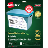 Avery White Laser/Inkjet Removable Labels, 8-1/2" x 11", 10 Pack (06503)-Removable, Rectangular label