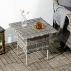 Outsunny 20" Patio Wicker Coffee Table with Plastic Board Underneath the Woven Tabletop - Mixed Grey-Versatile functions as a coffee table, side table, flower stand, or plant workstation
