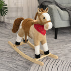 Qaba Kids Plush Cowboy Rocking Horse - Beige-Strengthens the core muscles and arms during the motion, also help to improve balance 
