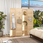 HOMCOM 4-Panel Freestanding Room Divider for Indoor Bedroom - Natural-Folding design for easy to create a new look and space-saving to store 
