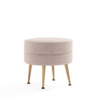 Manhattan Comfort Bailey 18.11" Mid-Century Modern Polyester Blend Upholstered Ottoman - Oatmeal with Gold Legs-Mid-Century Modern Ottoman Perfect for Living Room Use