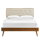 Modway Bridgette Wood Full Platform Bed with Splayed Legs - Walnut Beige-Rubberwood Legs