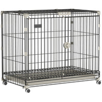 PawHut Dog Crate on Wheels - 30" - Metal-Four 360° wheels for effortless moving, two lock for firm placement
