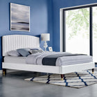 Modway Alessi Performance Velvet Queen Platform Bed with Wood Legs and Gold Metal Sleeves - White-Wood Legs With Gold Metal Sleeves