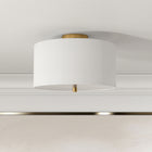 Hudson&Canal Ellis 16" Flush Mount with Fabric Shade - Brass/White-Handcrafted brass finish is applied to the round metal base