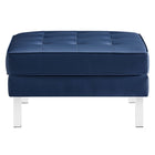 Modway Loft Tufted Vegan Leather Ottoman - Silver/Navy-Dense Foam Padded Cushion