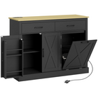 HOMCOM Farmhouse Sideboard Cabinet with Charging Station & Hidden Garbage Storage - Black-Two AC outlets, a USB and a USB-C port to charge appliances easily. Back cable hole for wire management