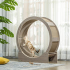 PawHut 36" Cat Wheel with Brake and Scratching Pads - Walnut-The brake locks the rim 