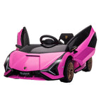 Aosom 12V Lamborghini Sian Kids Electric Ride-On Car - Pink-Realistic look of the car, horn, music, bright headlights & taillights, and 2 car doors with the pneumatic rod 