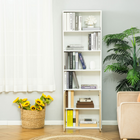 HOMCOM 6-Tier Tall Bookcase with Double Door Cabinet - Oak-Constructed of quality particle board for years to use 