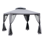 Outsunny 10 ft W x 10 ft L Patio Gazebo Outdoor Pavilion 2 Tire Roof Canopy - Grey-Polyester fabric to block harmful sunlight