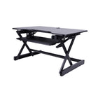 Rocelco 32" Sit To Stand Ergonomic Adjustable Height Desk Riser with Easy Up-Down Handles, Black-Large Work Surface: 32" wide by 20.5" deep desktop that holds up to two 24" monitors or one 32" monitor and retractable keyboard tray is 21" wide by 11" deep