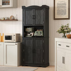 HOMCOM 73" H Kitchen Pantry Cabinet with Door Shelves - Black-Modern style with ornate carved accents adds a touch of elegance 