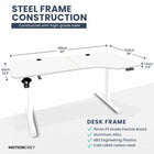MotionGrey Ergo2 XL Adjustable Right L-Shaped Standing Desk with Memory Settings - 63" x 24" - White Top - White Frame-Industry Leading - The MotionGrey Black Standing desk has an extended height range from 73cm to as high as 118cm. The MG keypad can set your favorite sitting and standing heights, then simply press on the saved setting to return to that position.