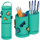 Merangue Silicone Pouch with 6 Charms - Teal-Roll-shaped silicone case with three zippers and hidden compartment