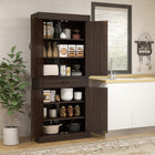 HOMCOM 71" H Freestanding Kitchen Pantry Cabinet with 4 Doors and Compartment - Distressed Coffee-Suitable for the storage of food, plates, jars, utensils, napkins, and other household items 