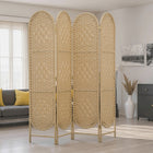 HOMCOM 4 Panel Arched Top Woven Freestanding Room Divider for Bedroom - Natural Wood-Features a unique arched top, instantly adding a bohemian vibe to space 
