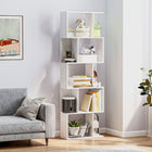 HOMCOM 5-Tier Geometric Bookshelf for Home Office - White-Doubles as a bookshelf or room divider with an open-back design