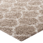 Modway Solvea Moroccan Trellis Shag Area Rug - 8 ft W x 10 ft L - Beige/Ivory-Stain Resistant / Easy To Clean