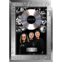 Rush Black and White Photo Collage with Platinum LP - Framed Print - 22" x 34"-Premium music memorabilia