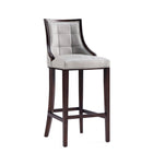 Manhattan Comfort Fifth Avenue 19" Traditional Faux Leather Upholstered Barstool - Light Grey-Traditional Barstool with Backseat Perfect for Bar and Kitchen Use