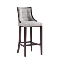 Manhattan Comfort Fifth Avenue 19" Traditional Faux Leather Upholstered Barstool - Light Grey-Traditional Barstool with Backseat Perfect for Bar and Kitchen Use