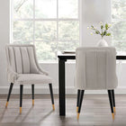 Manhattan Comfort Eda 22.83" Modern Leatherette and Velvet Upholstered Dining Chair - Grey-Frame Made of High Quality Elm Wood with Metal Brushed Gold Tips for Fashion and Durability