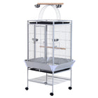 PawHut 64" H Bird Cage with Pull Out Tray, Play Top and Storage Shelf - Silver-Two wooden perches and an arched bridge, make birds feel like in the branch 