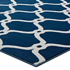 Modway Beltara Chain Link Transitional Trellis Area Rug - 5 ft W x 8 ft L - Moroccan Blue/Ivory-Stain Resistant / Easy To Clean