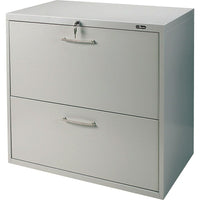 ProSource 30" Lateral File Cabinet, 2-Drawer, Grey-Fixed-front drawers with designer-style metal handles