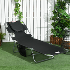 Outsunny Tanning Chair with Face Hole - 5-Level Folding Lounge Chair - Black-Foldable beach lounger for compact storage and a carry strap for easy transport