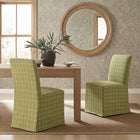 Modway Aster Linen Cotton Blend Slipcovered Dining Chairs - Artichoke Windowpane Check - 2 Pack-Windowpane Pattern Upholstery