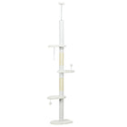 PawHut 88.5" - 100.5" Floor-To-Ceiling Cat Tree with Scratching Posts - White-Height ranges from 88.6" (225 cm) to 100.4" (255 cm) with the tension rod 