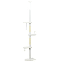 PawHut 88.5" - 100.5" Floor-To-Ceiling Cat Tree with Scratching Posts - White-Height ranges from 88.6" (225 cm) to 100.4" (255 cm) with the tension rod 